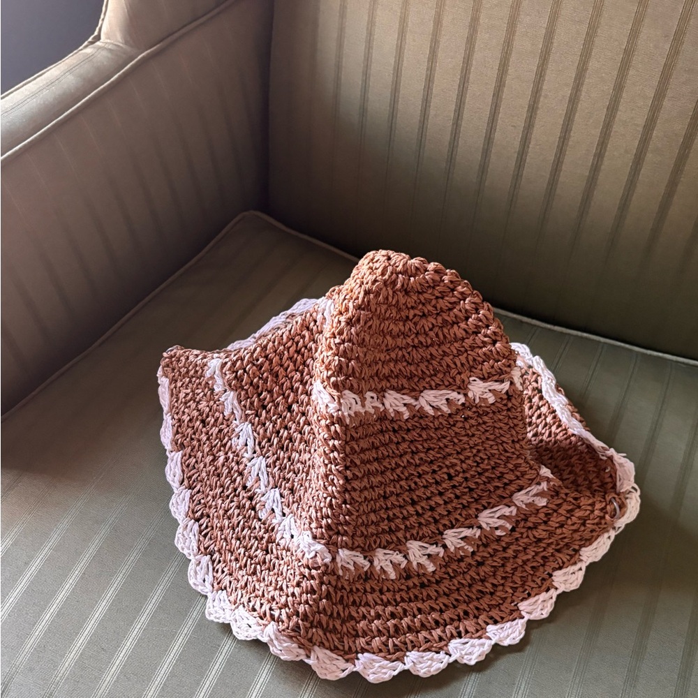 Elegant Brown and White Crochet Hat